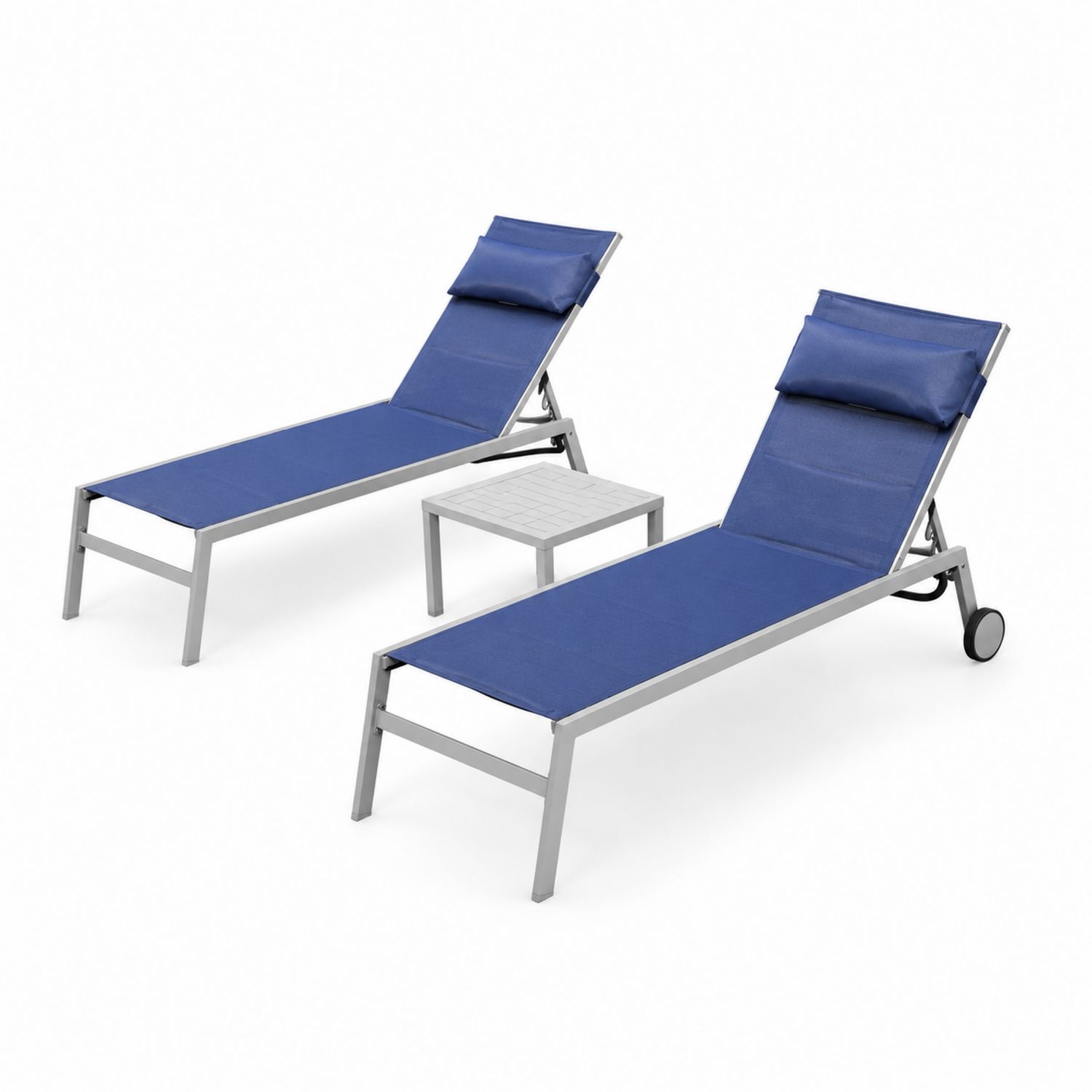 Garten Sonnenliege Set Aluminium Blau mit Tisch