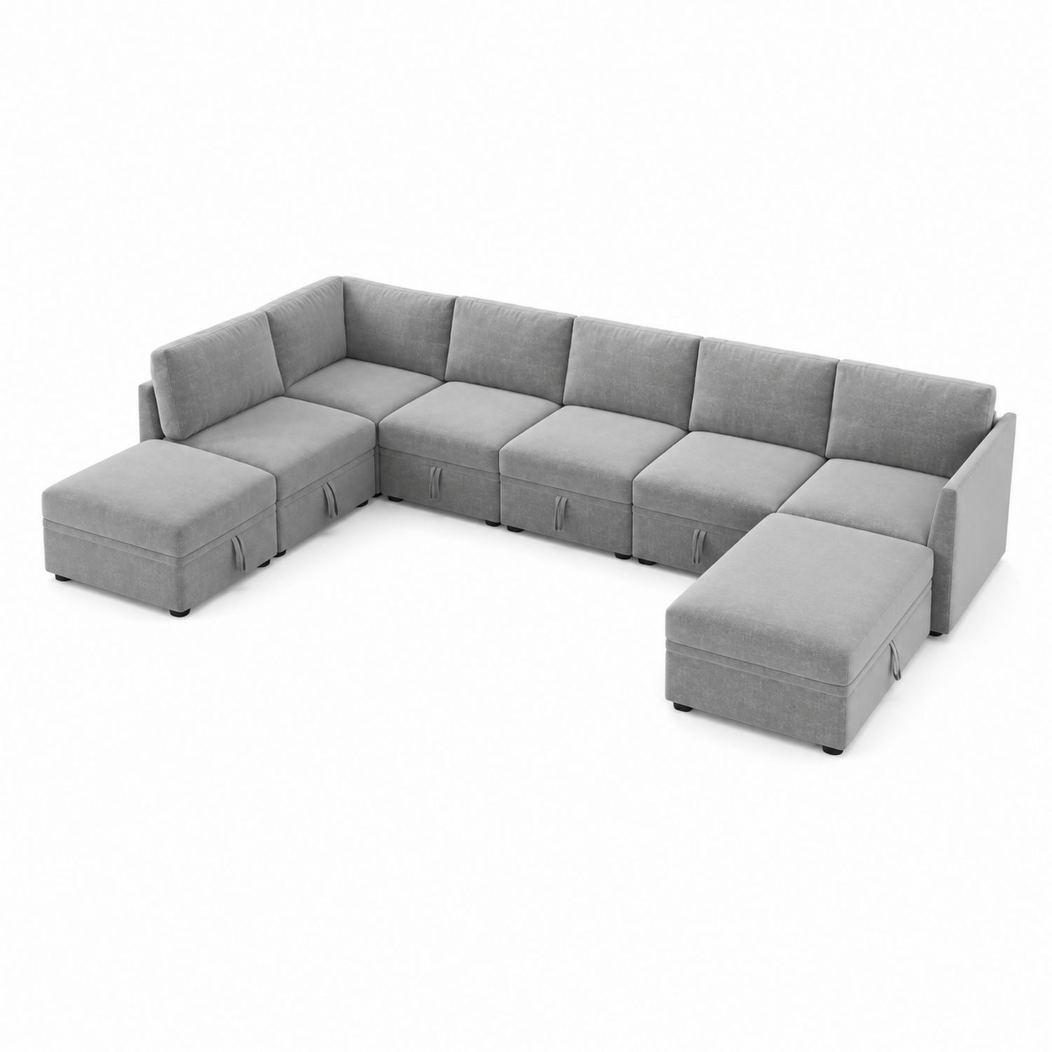 Ecksofa U-Form 7-teilig Stoff Hellgrau 300x200x85cm