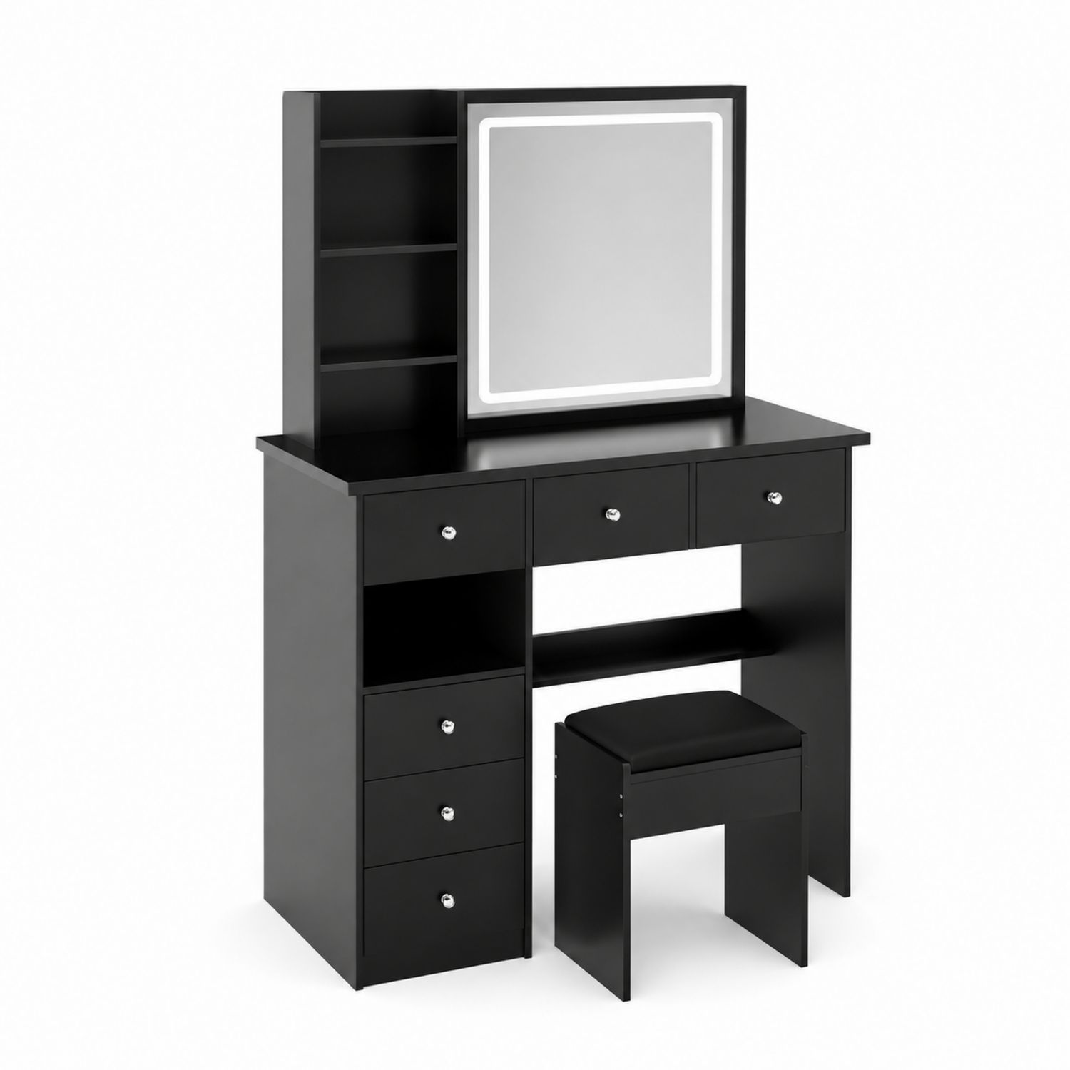 Schminktisch Holz mit Spiegel und Hocker, Schwarz