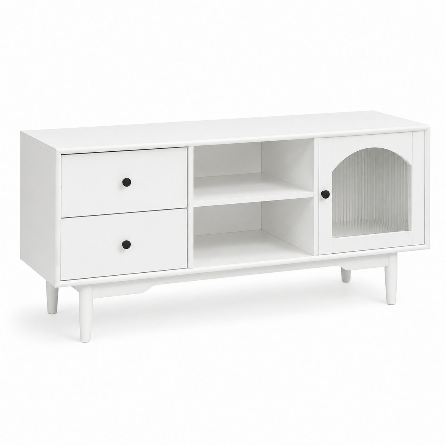 TV-Schrank mit 2 Schubladen und Regalböden aus Holz und Glas Weiß 120x40x60 cm