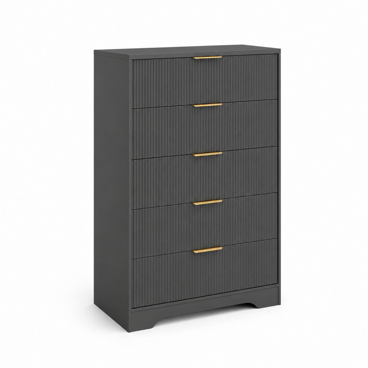Kommode aus MDF mit 5 Schubladen und Metallgriffen in Dunkelgrau