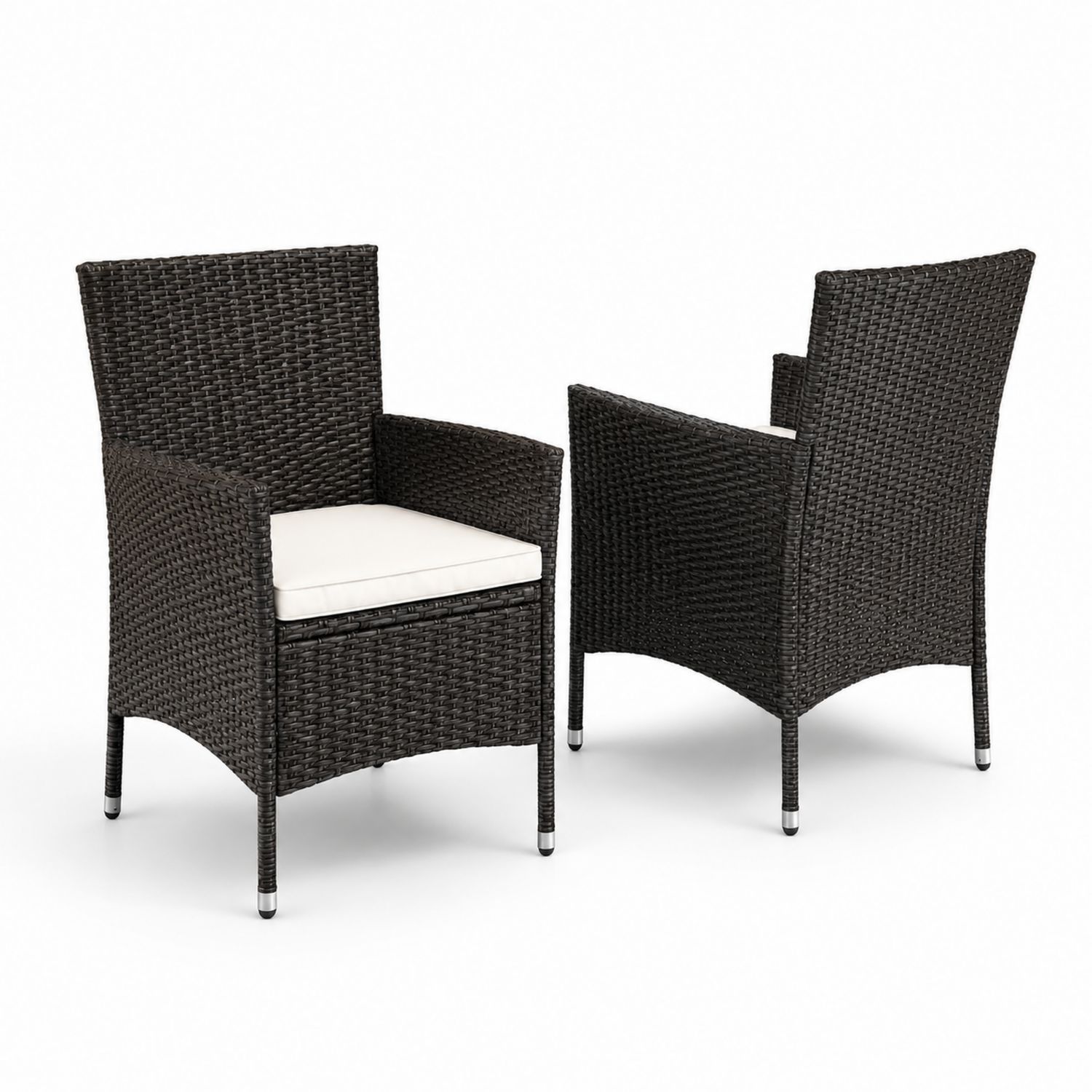 2er Set Gartenstuhl Polyrattan mit Armlehnen und Kissen, Schwarz/Beige, 60x58x85cm
