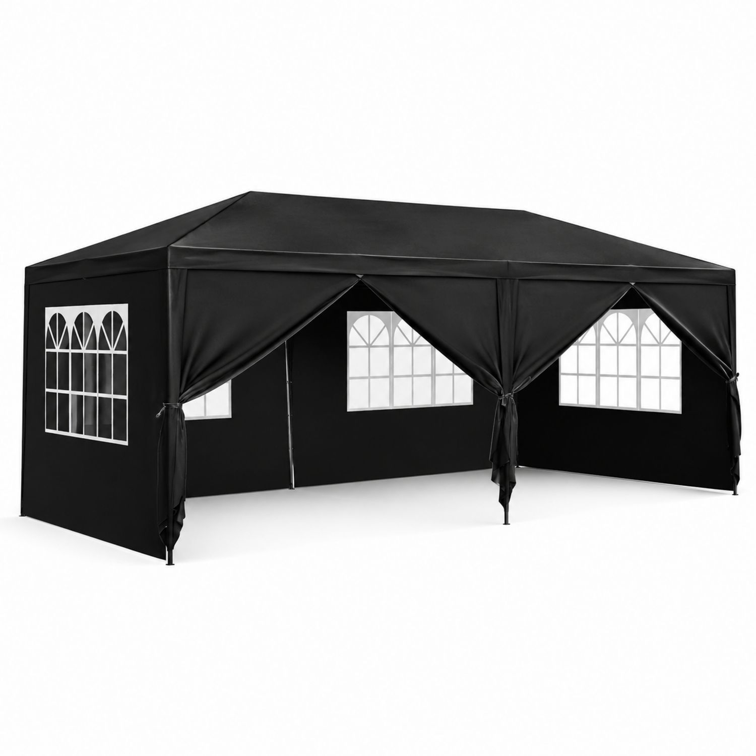 Pavillon Rechteckig 3x6m Polyester Stahl Schwarz