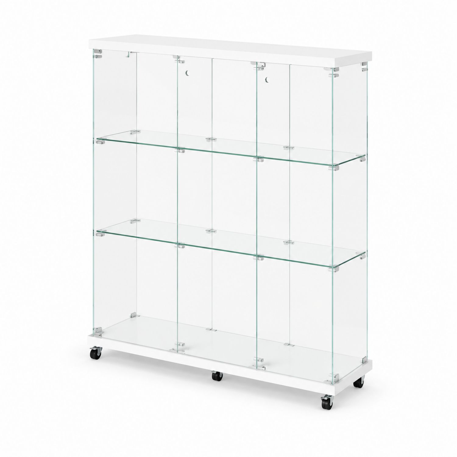 Vitrinenschrank aus gehärtetem Glas mit Rollen Klar Weiß