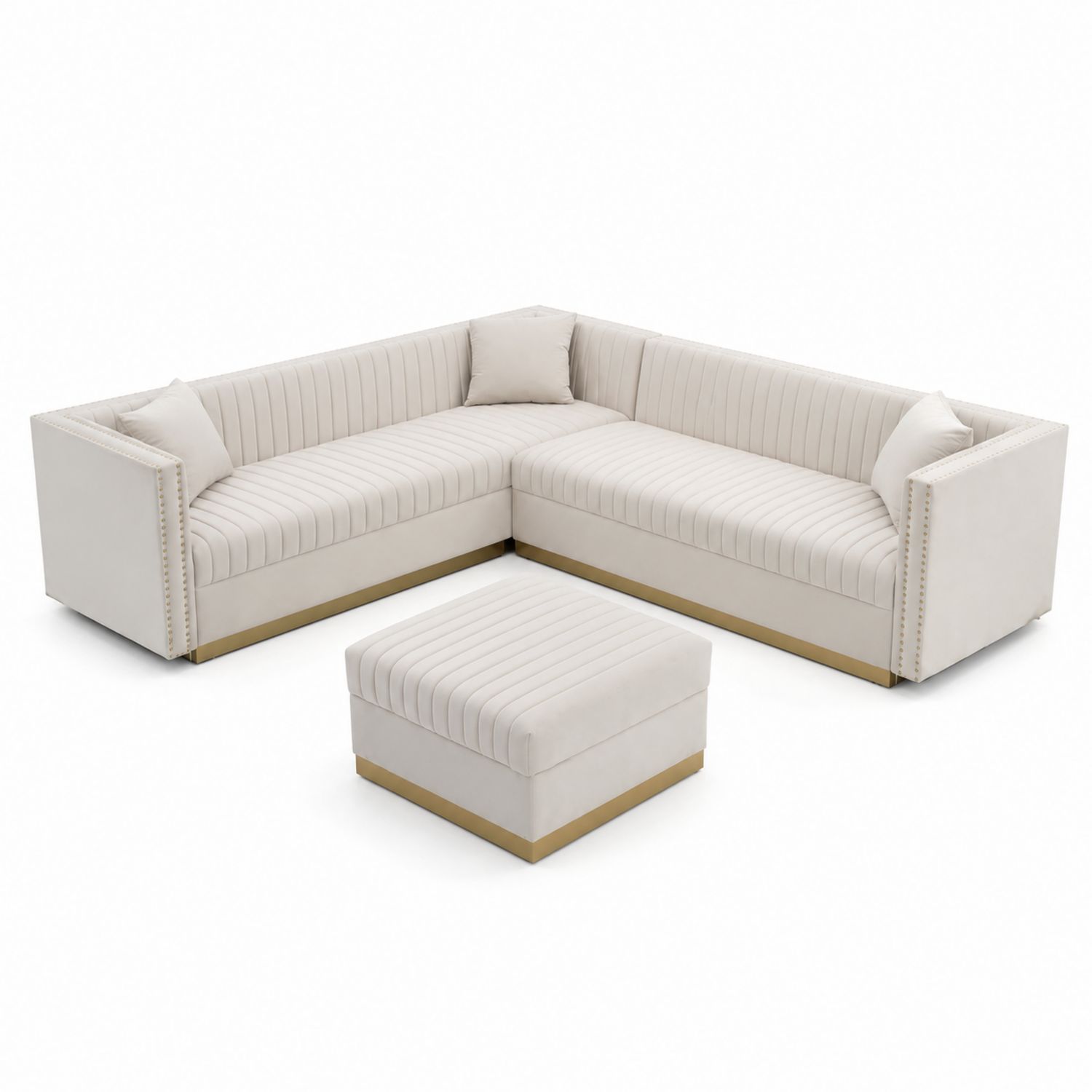Ecksofa Set L-Form 3-teilig Stoff Beige 300x200cm