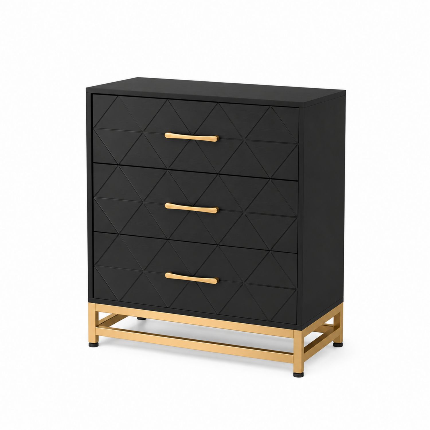 Schwarze Holzwerkstoff-Kommode mit Stahlfüßen, 3 Schubladen