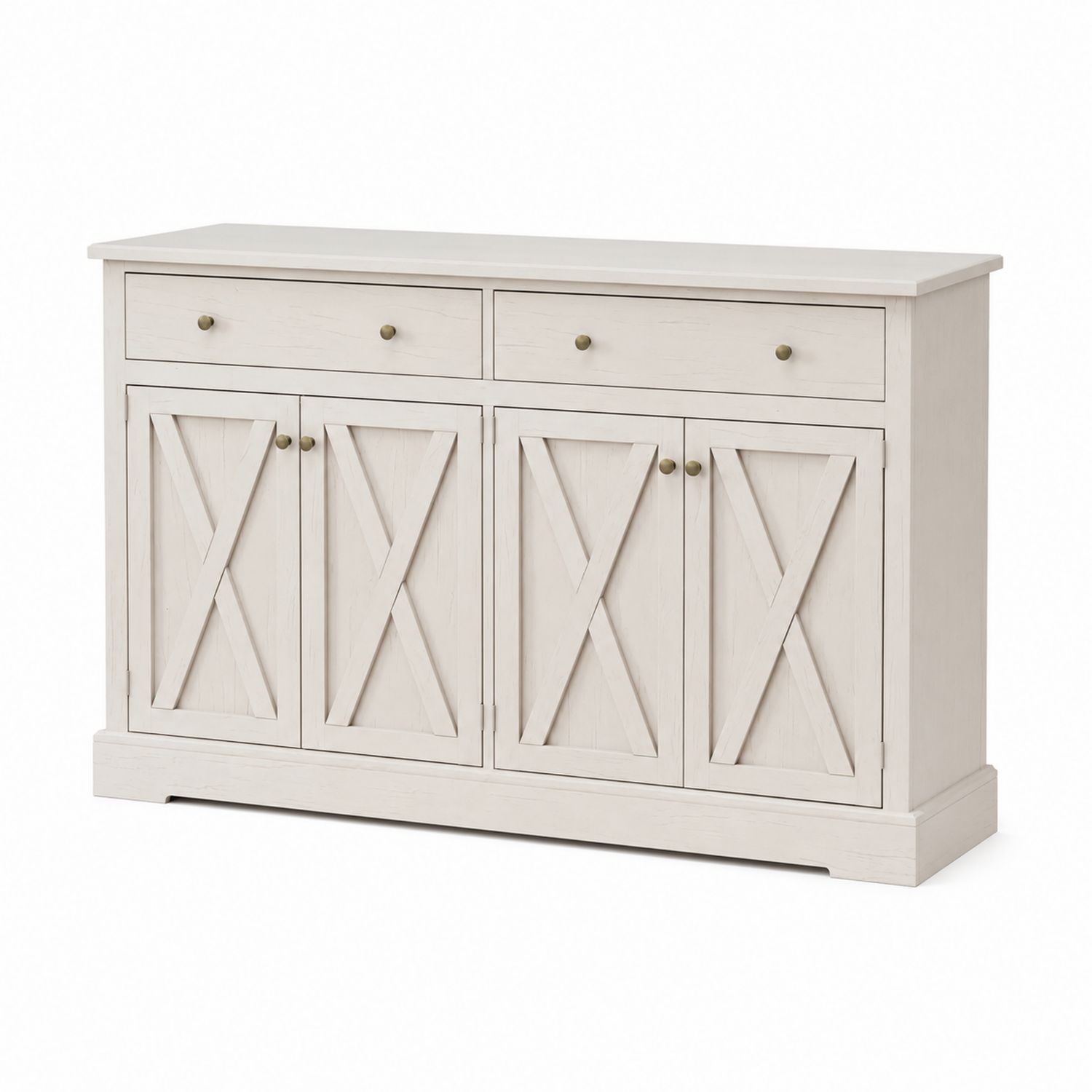 Holz Sideboard mit 4 Türen und 2 Schubladen Weiß