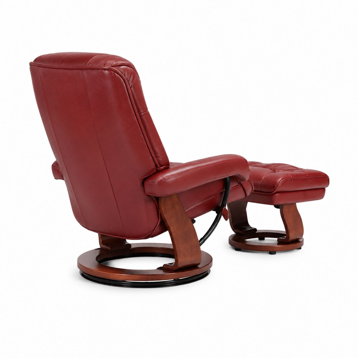 Ledersessel mit Hocker Rot drehbar