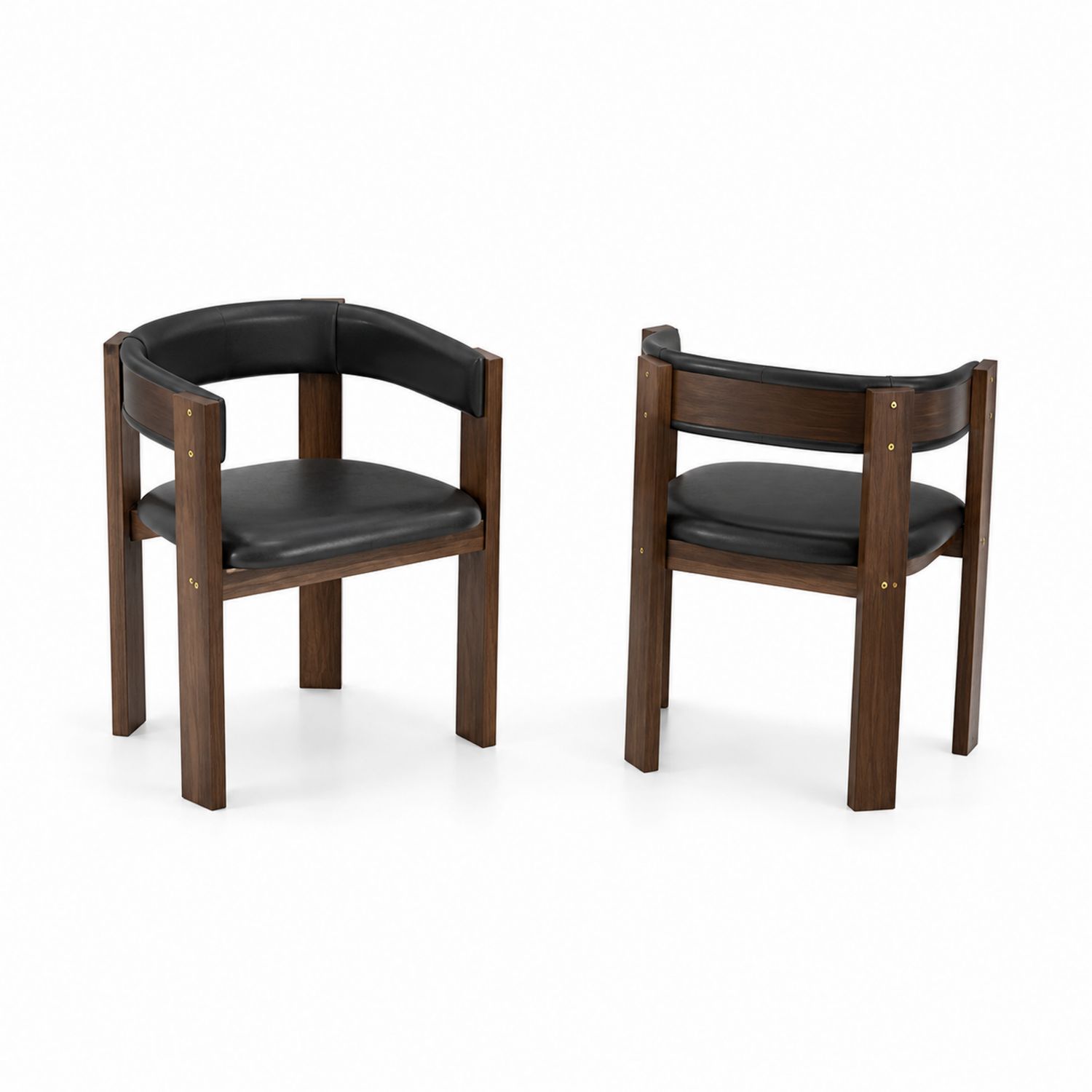 Massivholz Esszimmerstuhl Set mit Kunstlederpolster, Schwarz/Braun