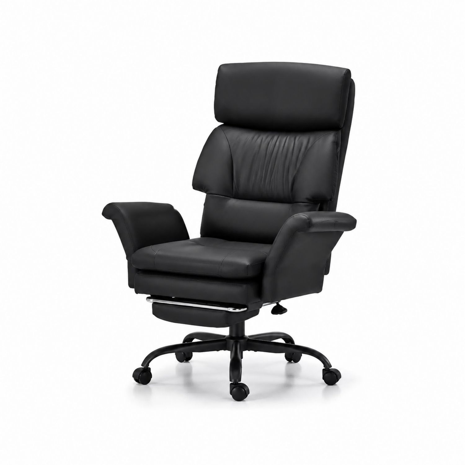 Ergonomischer Bürostuhl mit Fußstütze Schwarz Leder