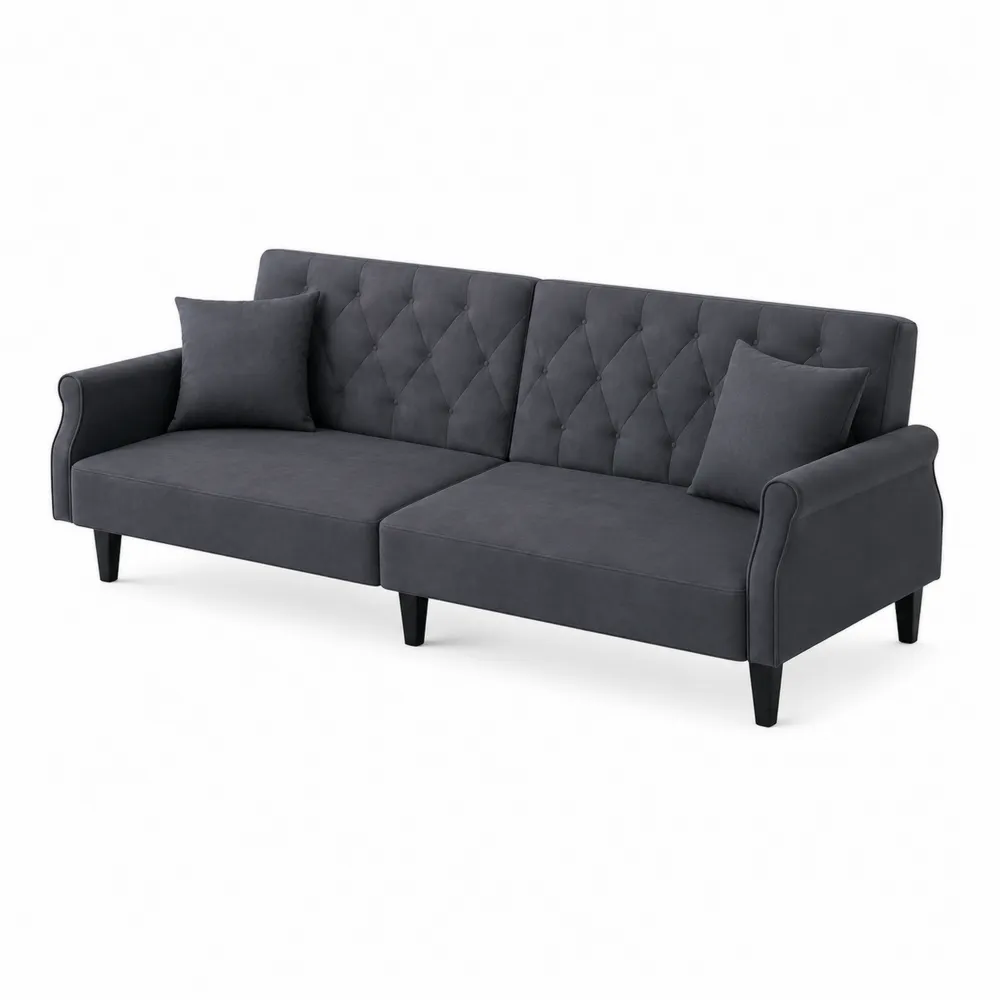 Sofa rozkładana 3-osobowa z ciemnoszarego weluru