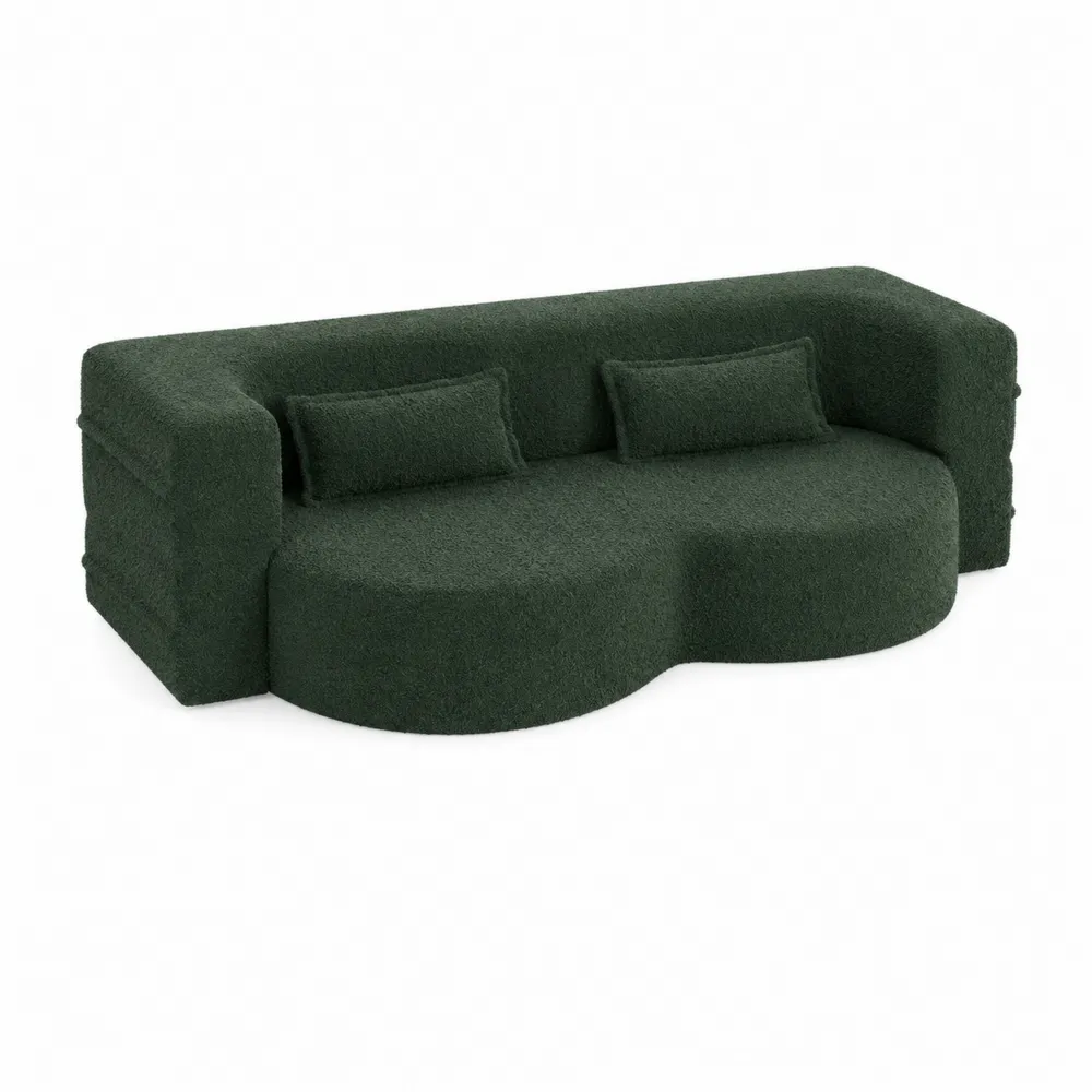 Sofa z tkaniny Boucle z poduszkami 240 cm Zielona