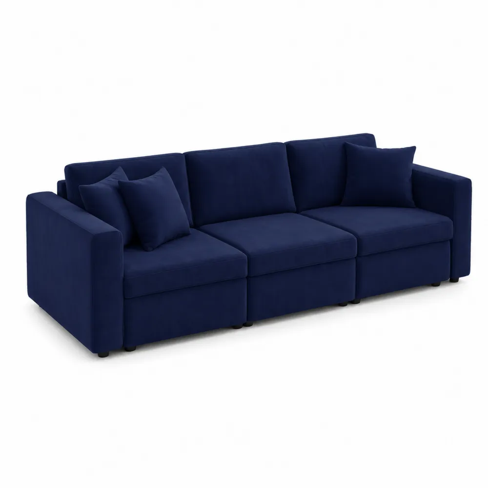 Sofa modułowa granatowa z tkaniny poliestrowej