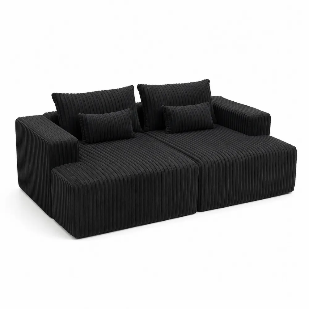 Modułowa sofa z tkaniny sztruksowej czarna 210x150 cm