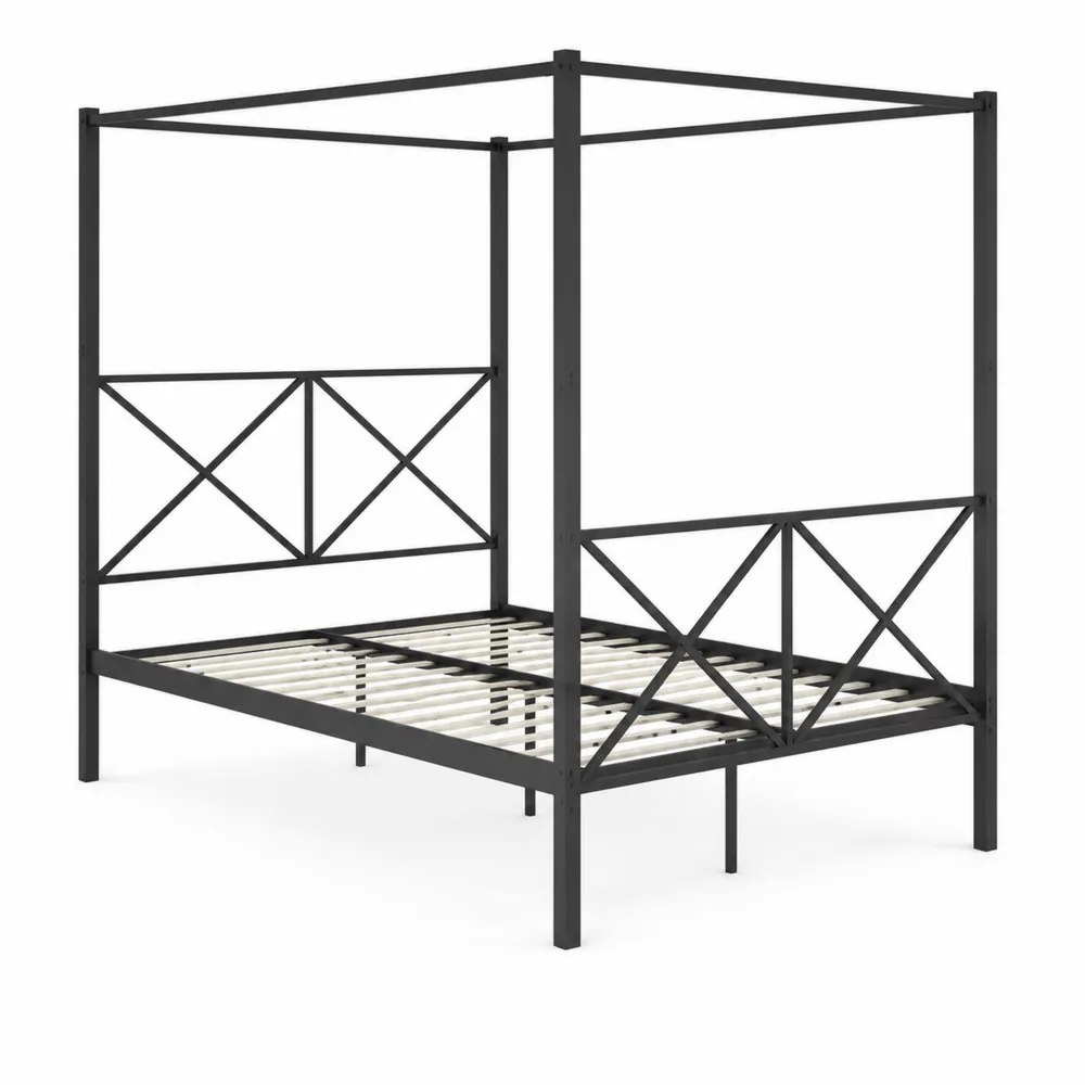 Łóżko metalowe z baldachimem 90x200 cm Czarny Stal
