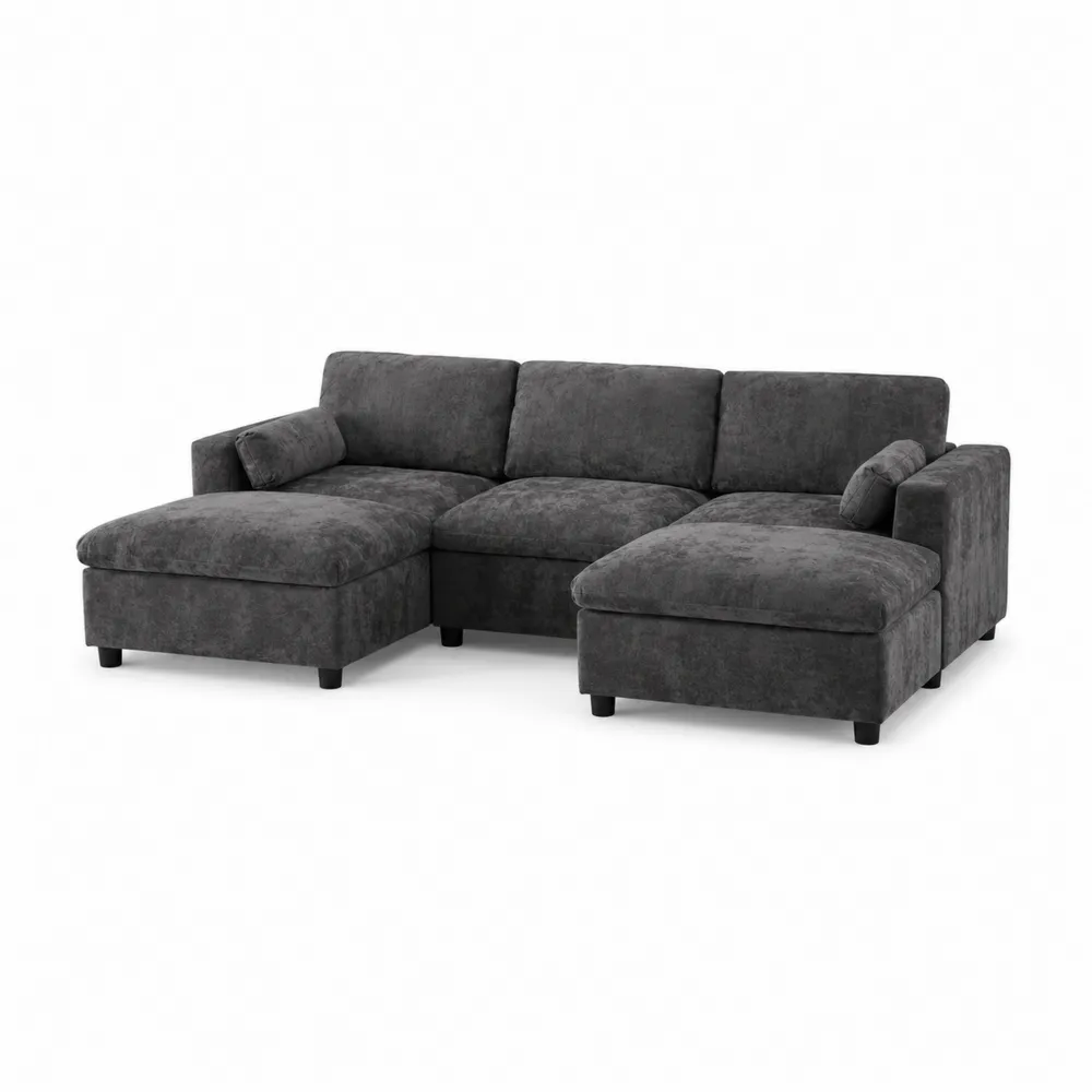 Sofa narożna z ciemnoszarego weluru 300x220x85 cm