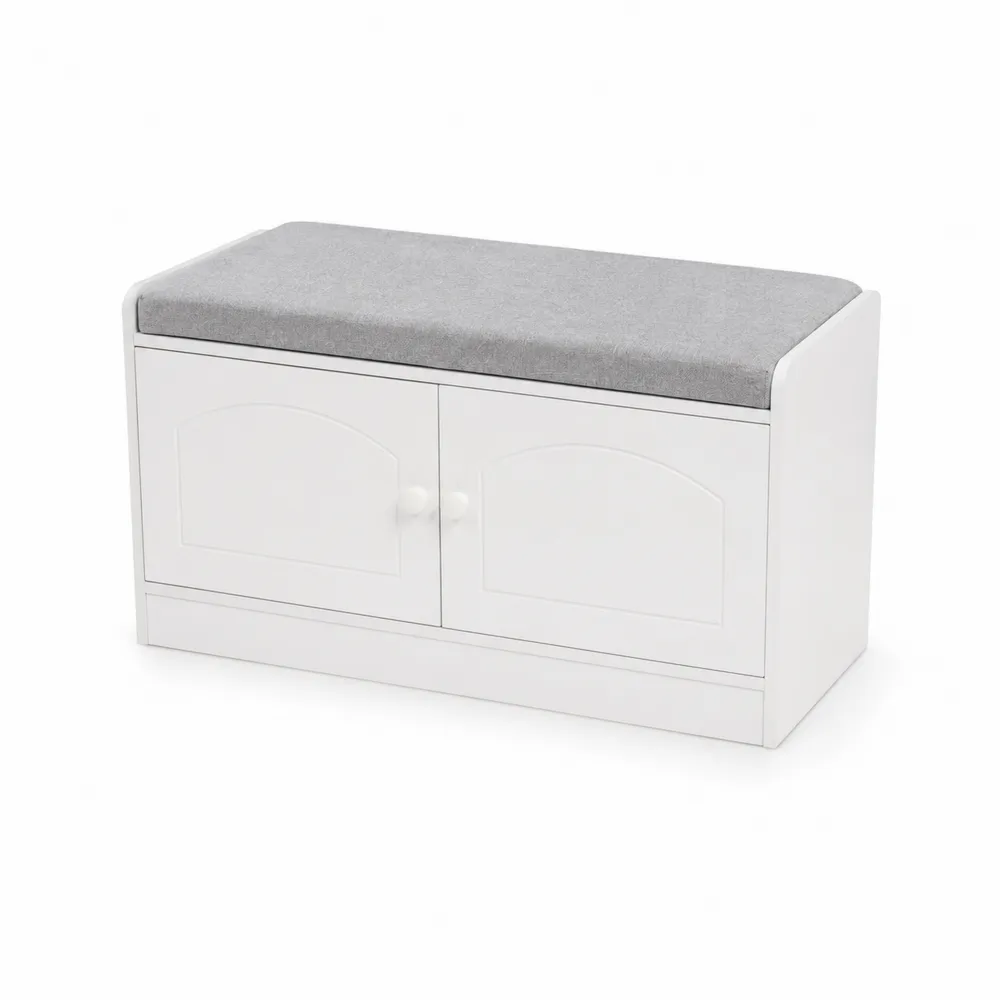 Ławka z szafką z płytą MDF i tapicerką z tkaniny poliestrowej Biały/Szary 80x30x40 cm