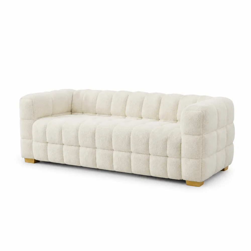 Sofa z Tkaniny Boucle Kremowa 200x90x80 cm