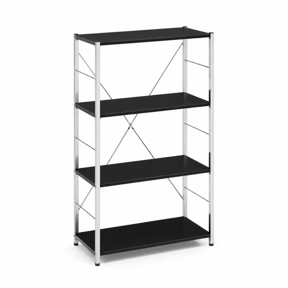 Regał metalowy z półkami MDF Czarny 150x60x30 cm