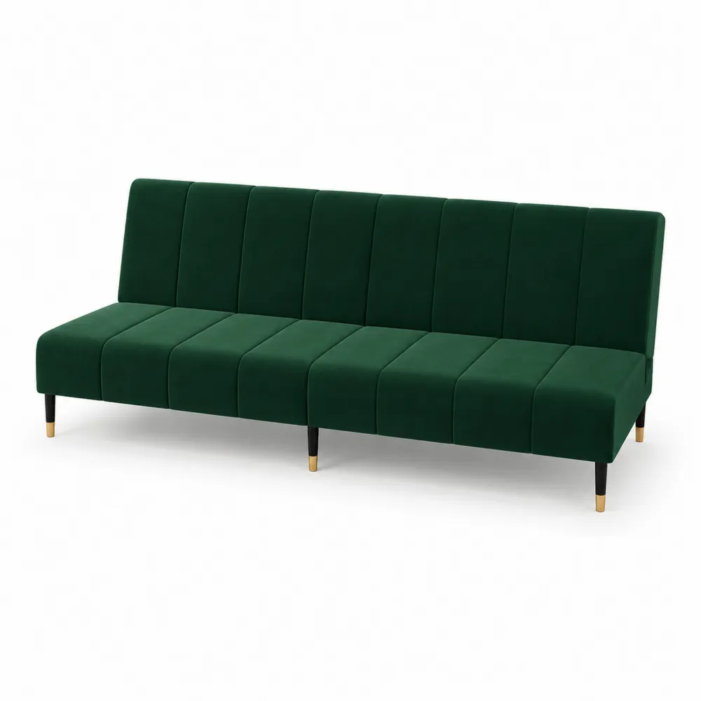 Sofa rozkładana z aksamitną tapicerką i drewnianymi nogami Zielona