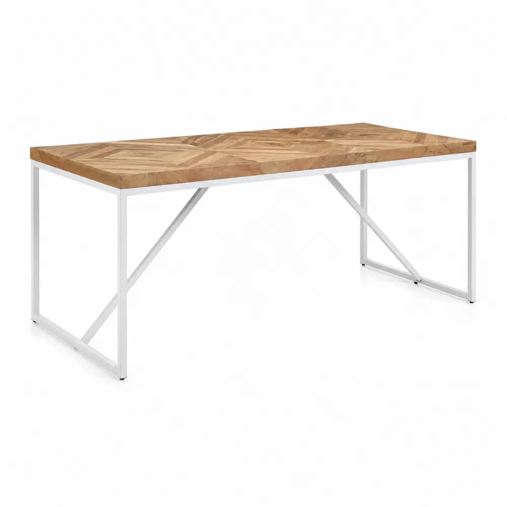 Stół jadalniany prostokątny drewno dębowe i biały metal 180x90x75 cm