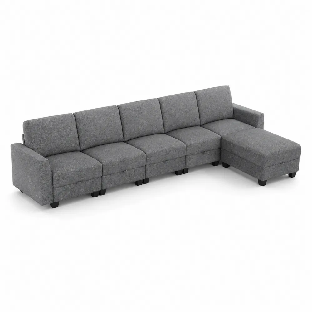 Sofa modułowa z 5 miejscami z tkaniny w kolorze Szarym