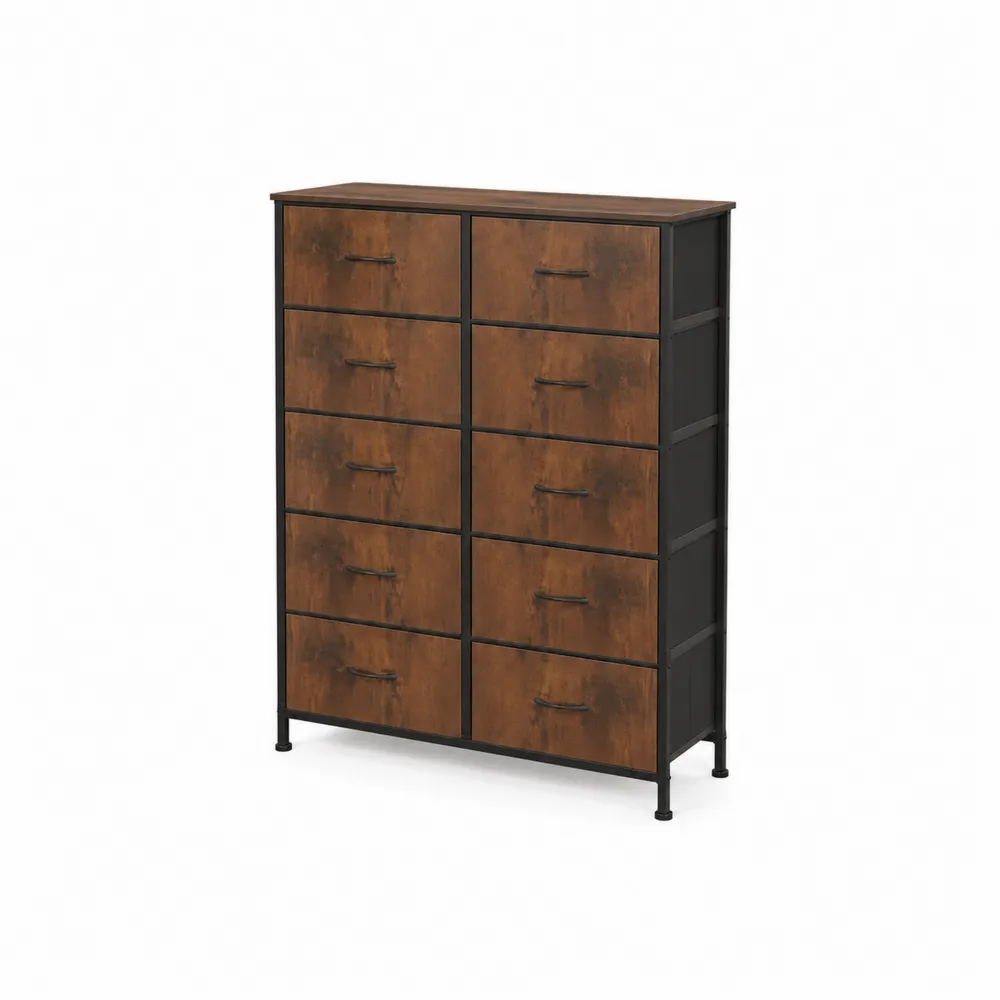 Komoda z szufladami MDF i metalowa, brązowo-czarna, 80x120x40 cm
