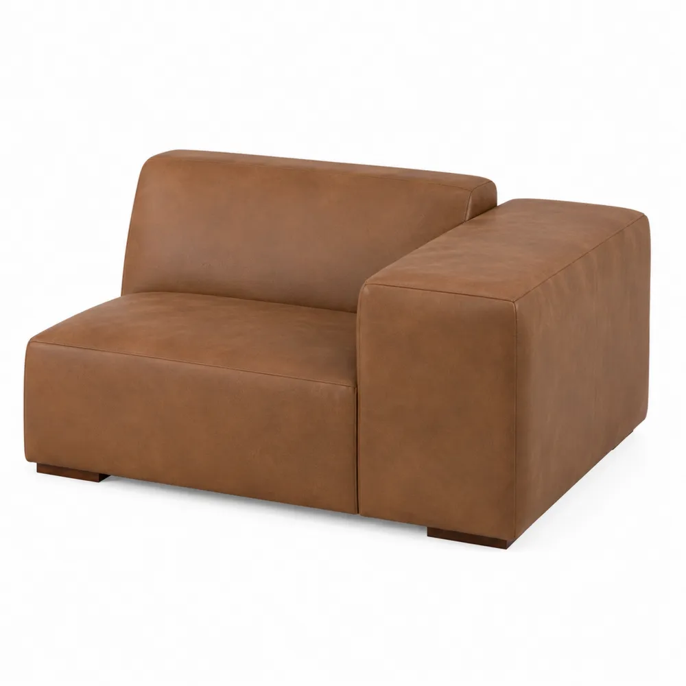 Sofa narożna prawa z brązowej skóry syntetycznej