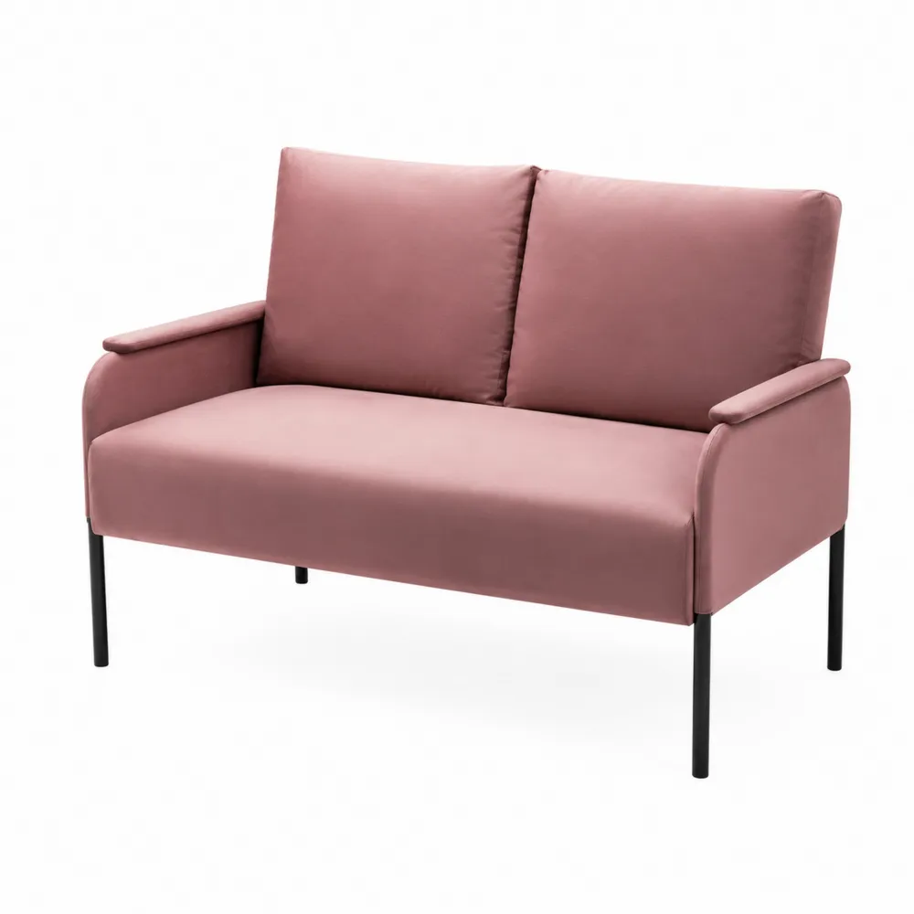 Różowa sofa dwuosobowa tkanina stal 120x75x85 cm