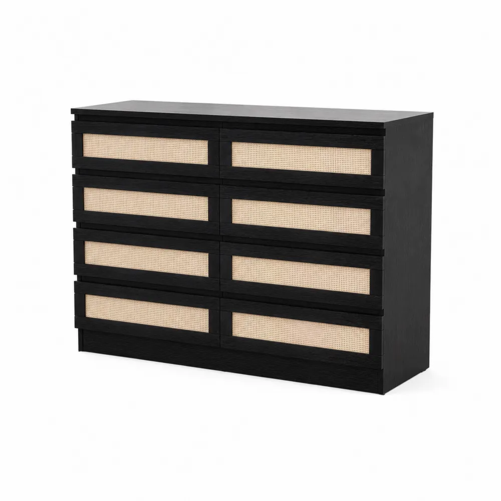 Komoda z 8 szufladami drewno i bambus Czarny 160x80x40cm