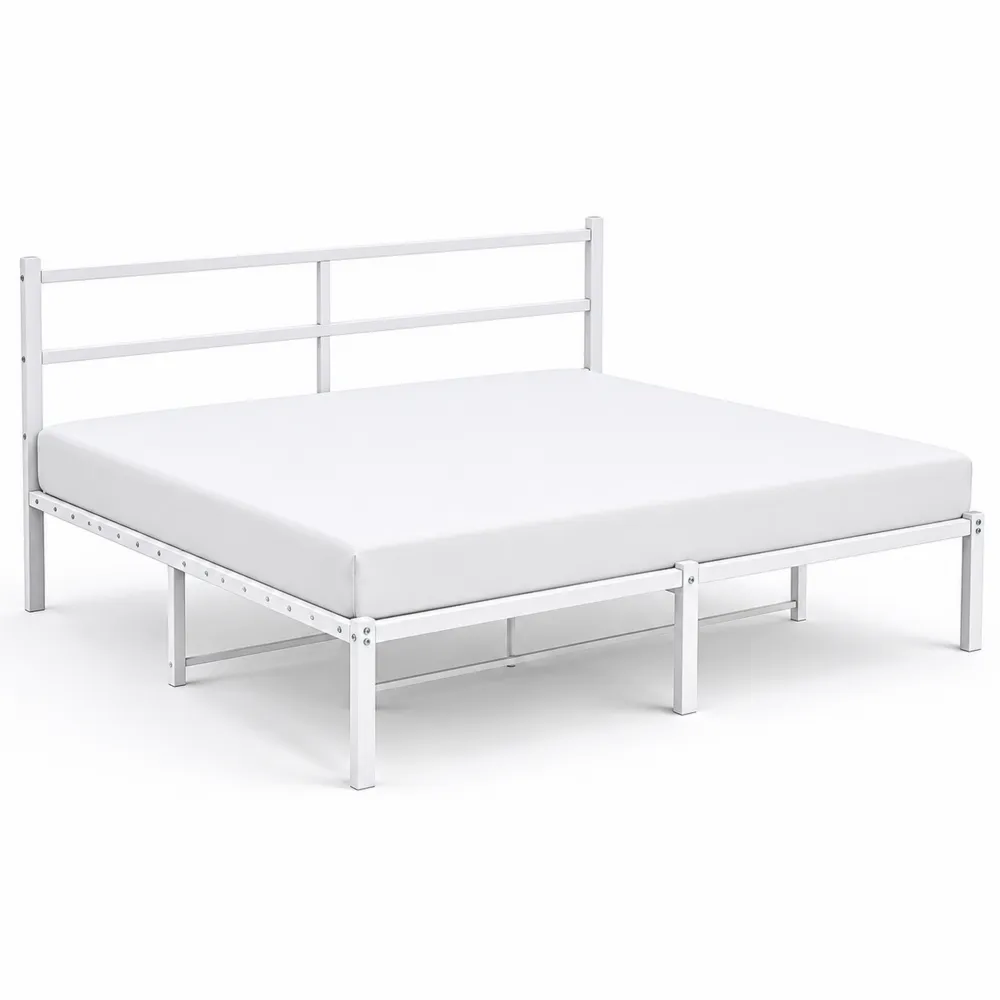 Łóżko metalowe z materacem piankowym Białe 200x160 cm