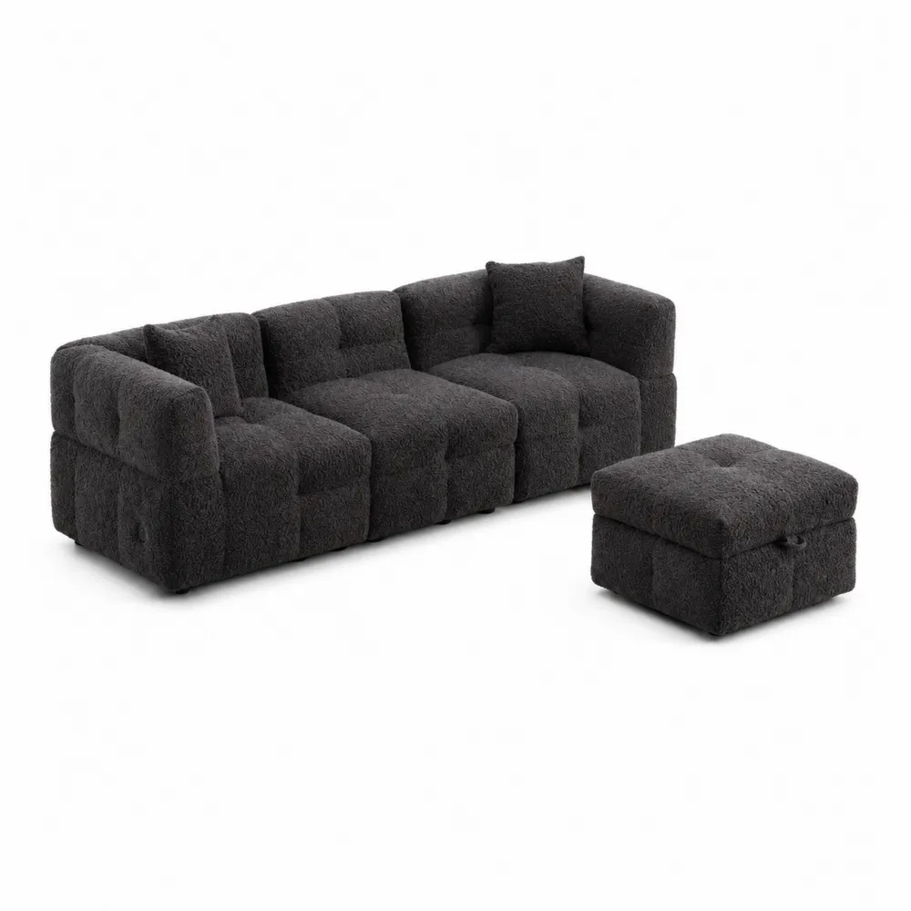 Sofa modułowa z pufą plusz antracytowy