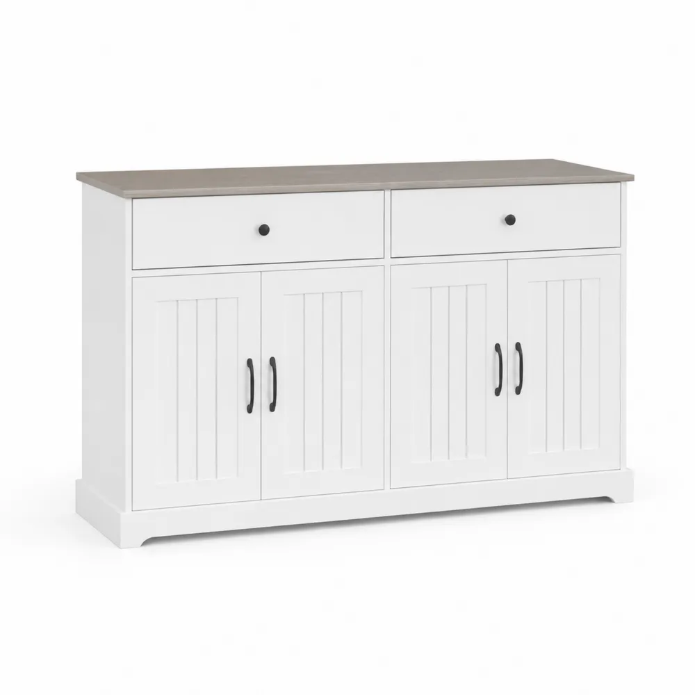 Kredens z MDF i drewna sosnowego biały z blatem drewnianym 120x40x85 cm