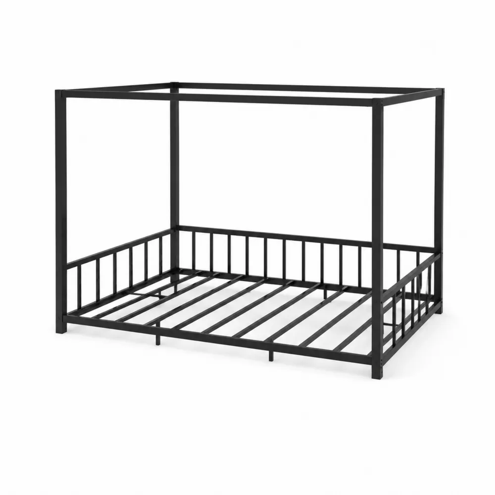 Metalowe łóżko z baldachimem stalowe czarne 200x160x200 cm