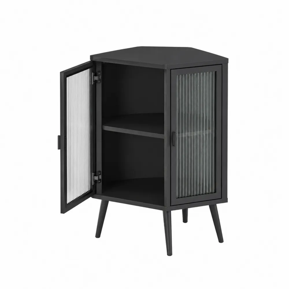 Czarna metalowa szafka z szybą pryzmatyczną narożna 60x45x80 cm
