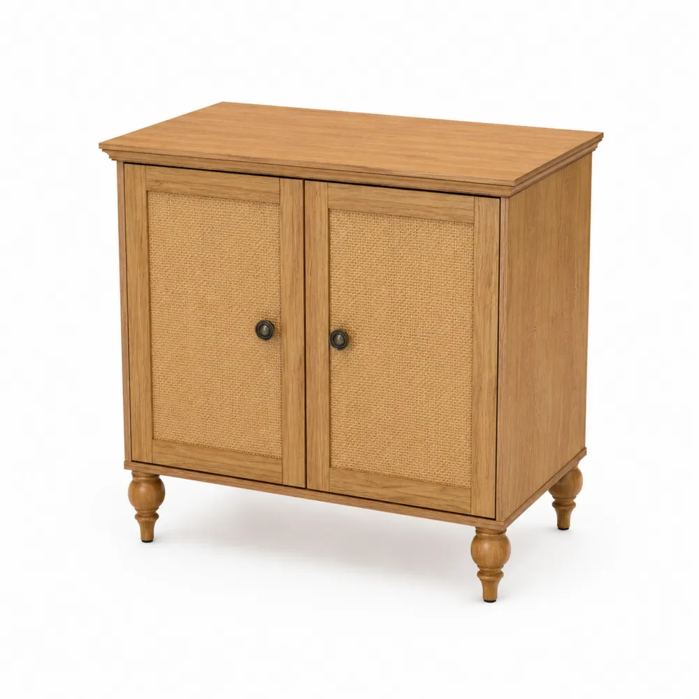 Komoda drewniana z drzwiami z rattanu 80x40x75 cm