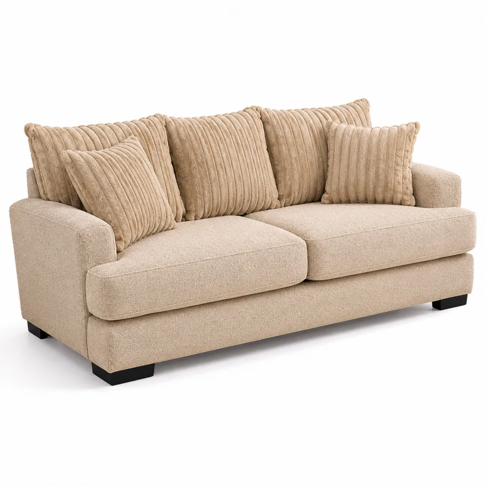 Trzyosobowa sofa z tkaniny w kolorze beżowym