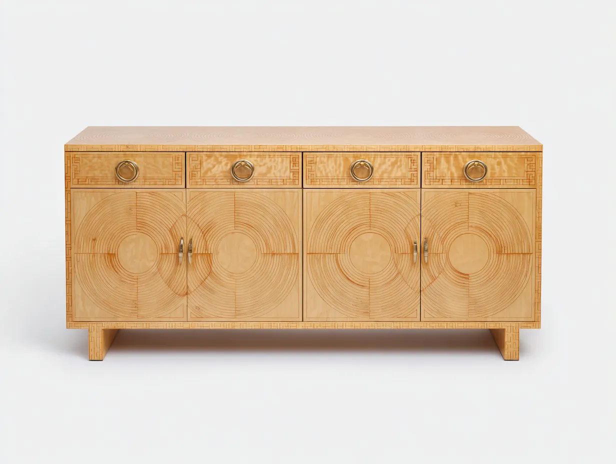 Aparador de madera 205x45x82 cm - madera clara para salón - cajones y puertas decoradas-Lonorzihome
