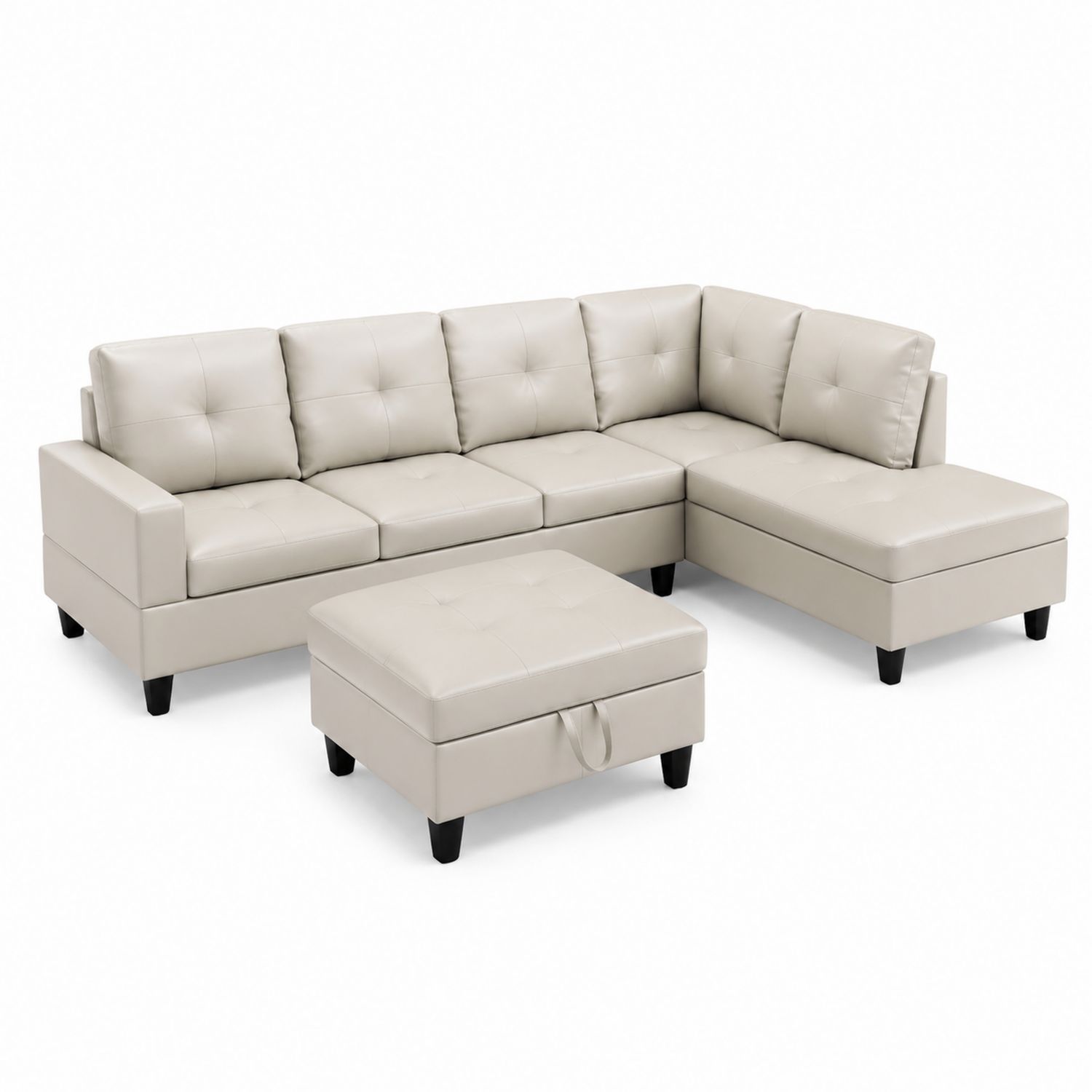 Ecksofa Set mit Hocker aus Kunstleder Beige-Velverocasa