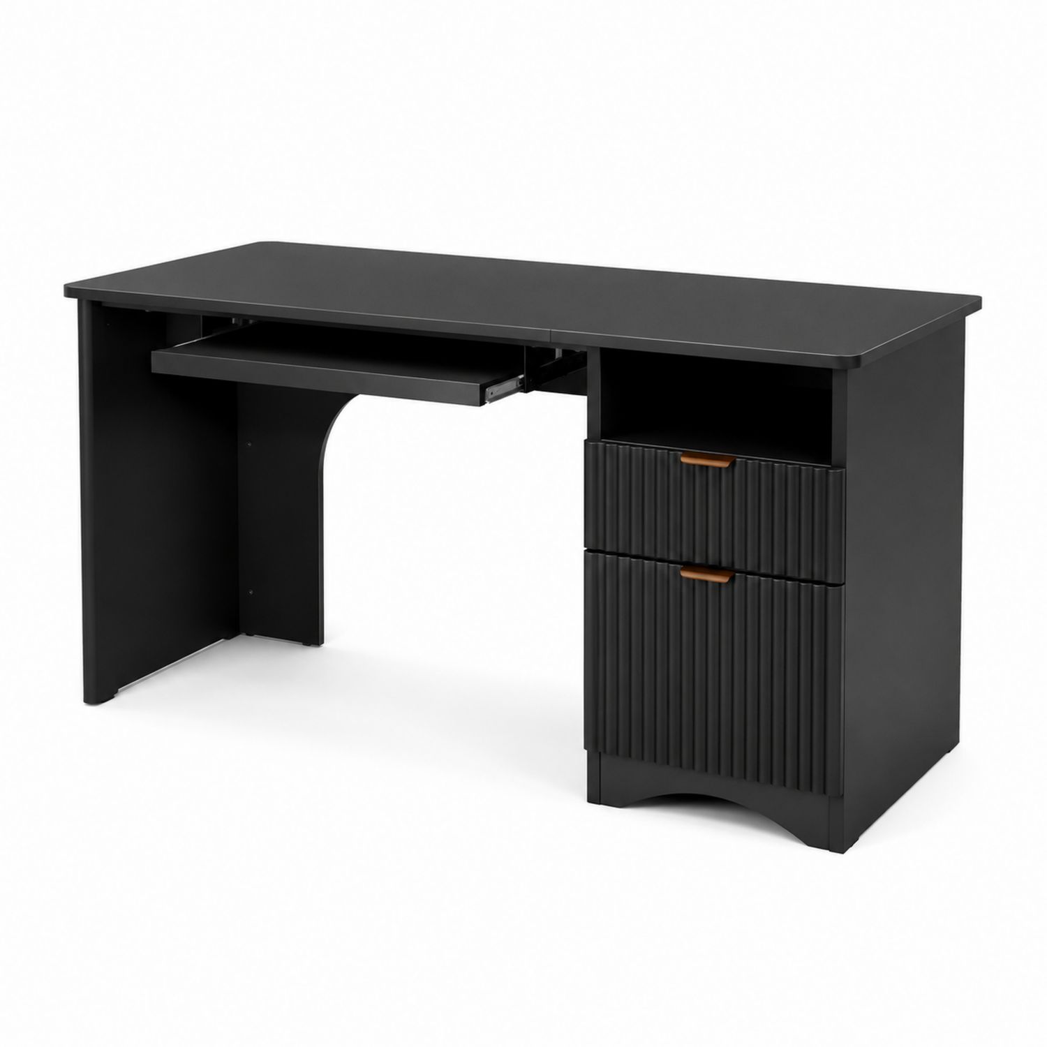 Schreibtisch mit Tastaturauszug und Schubladen, Holz Schwarz, 140x60x75cm-Velverocasa