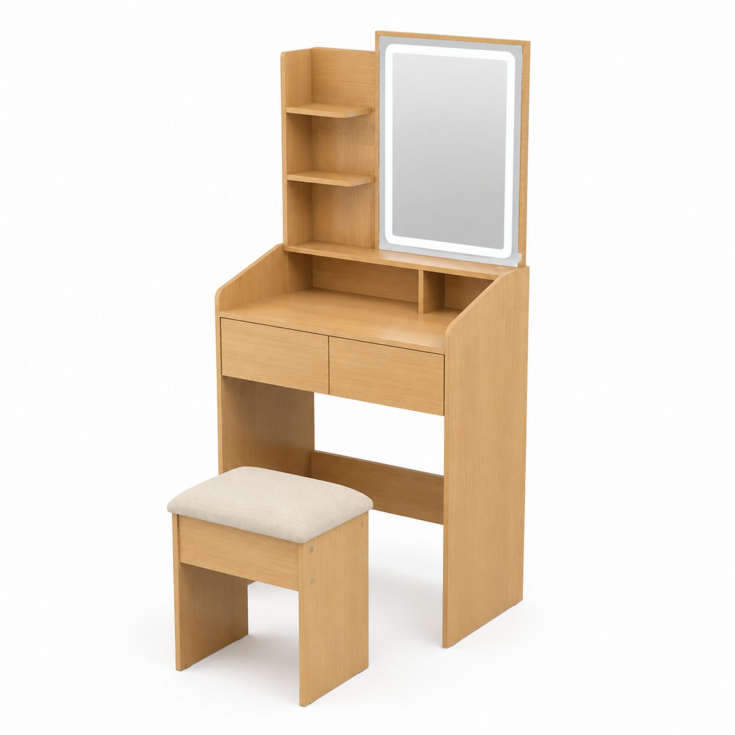 Schminktisch Set mit Hocker und Spiegel Holz 60x40x135cm Natur-Velverocasa
