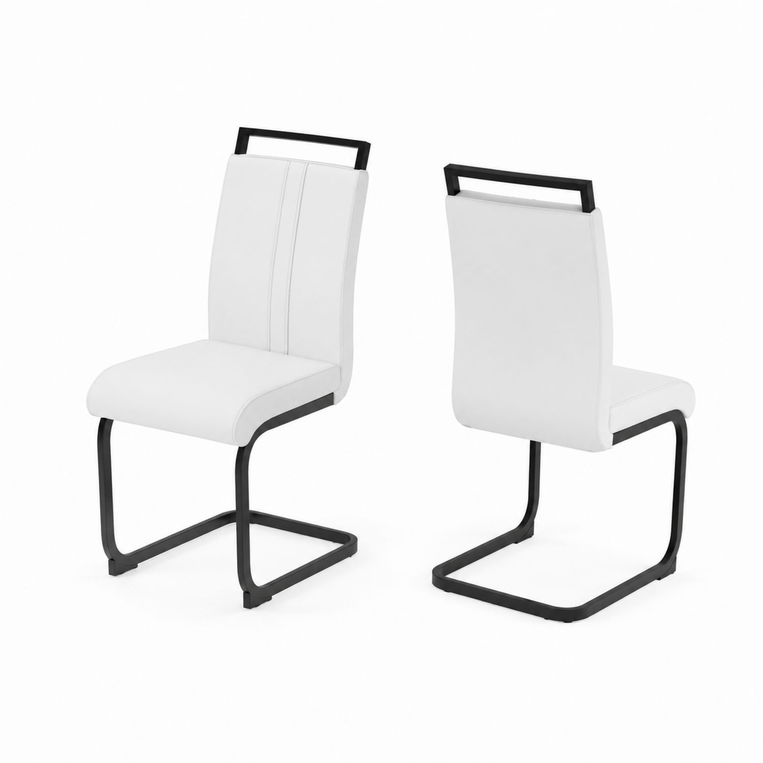 2er Set Esszimmerstuhl aus Kunstleder und Metall, Weiß-Velverocasa