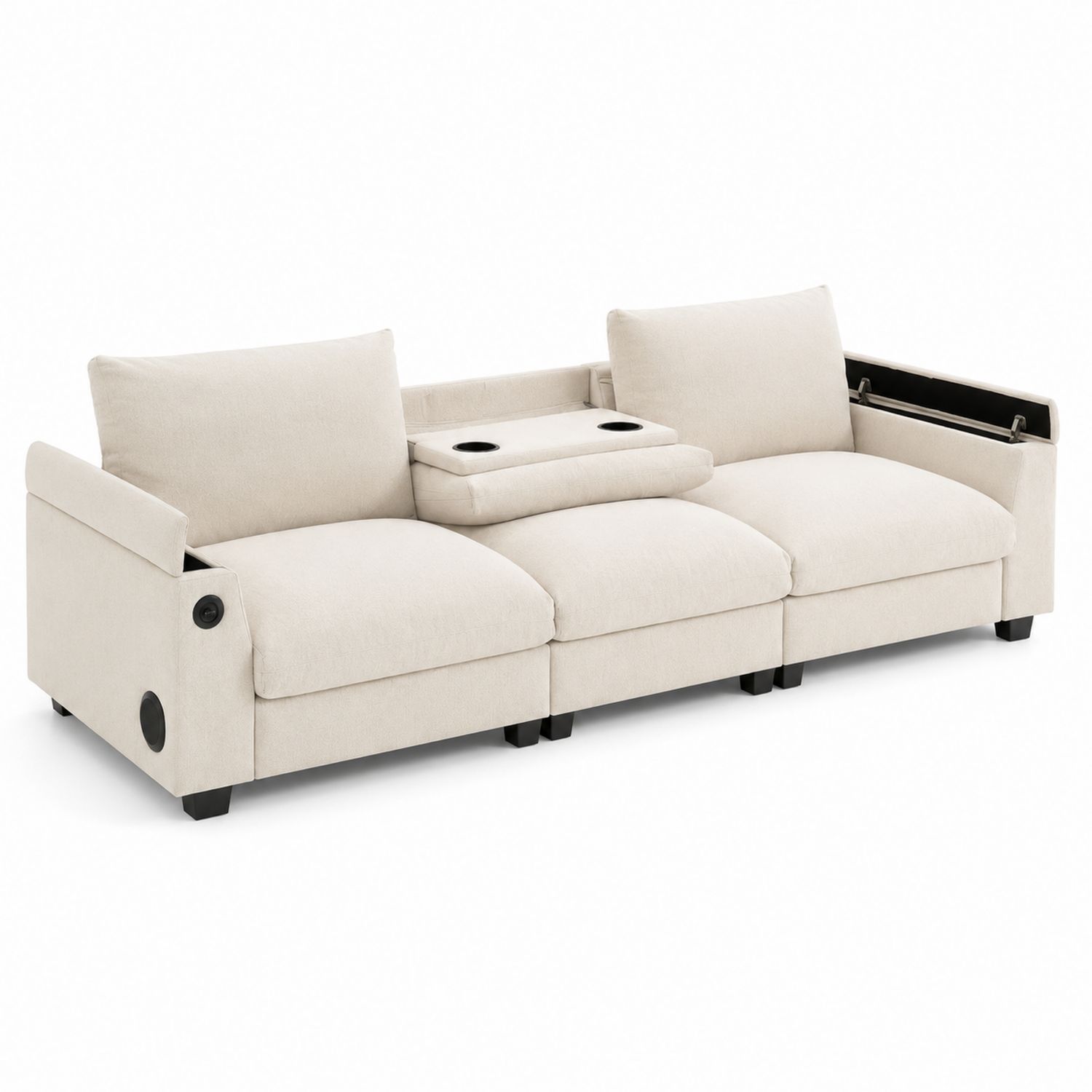 3-Sitzer Sofa mit Getränkehaltern und Stauraum Beige Stoff-Velverocasa