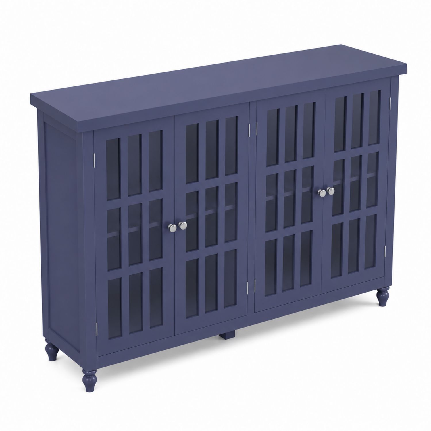 Blaues Sideboard mit 4 Türen aus Holz und Glas 152x40x86cm-Velverocasa
