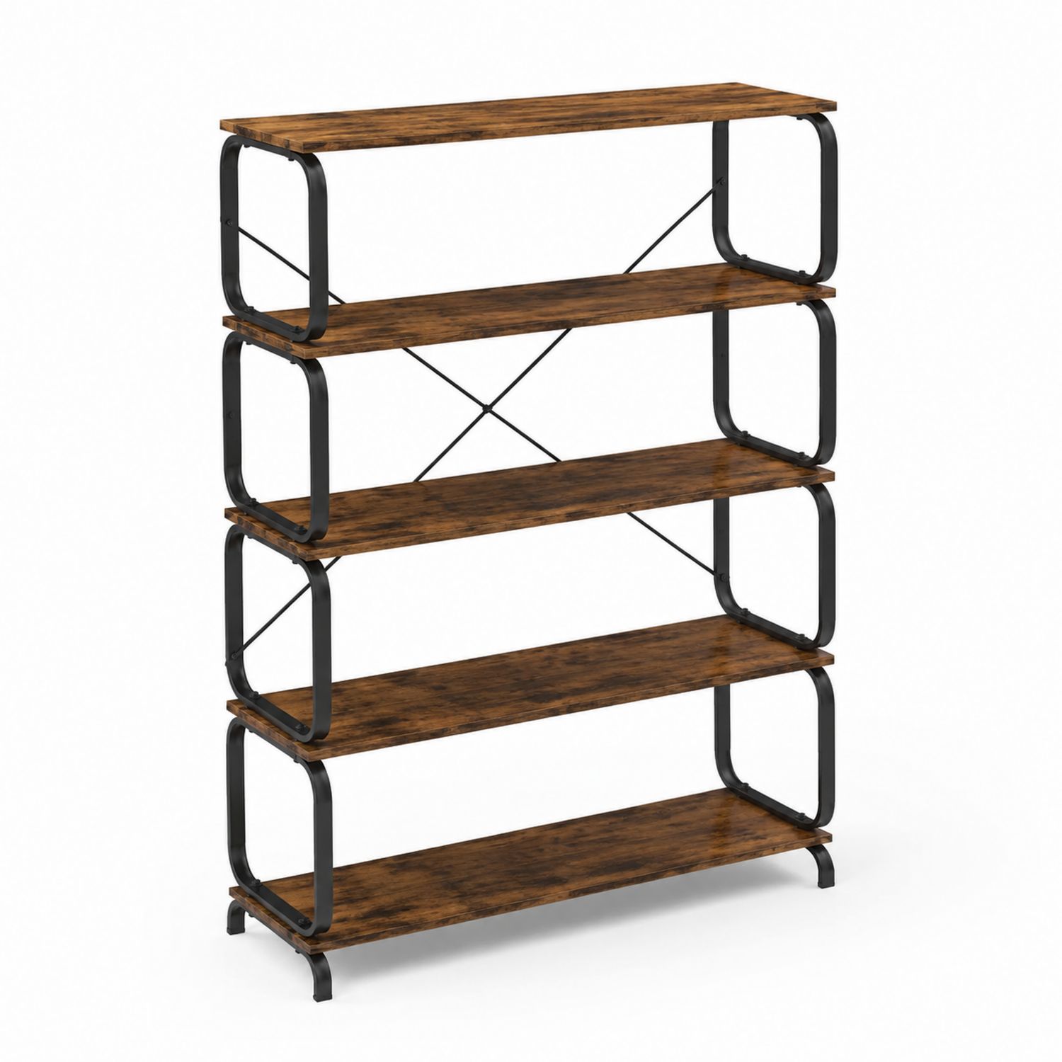 Regal 5 Ebenen aus MDF mit Metallgestell 120x60x30 cm Braun-Velverocasa