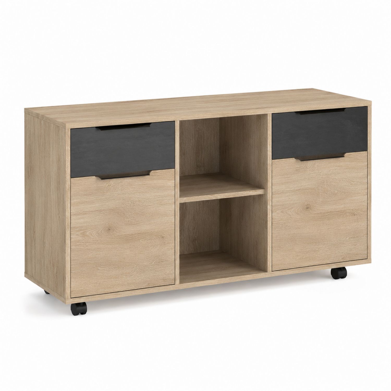 Schrank aus MDF und Eichenholz mit Rollen, 2 Türen, 1 Regal-Velverocasa