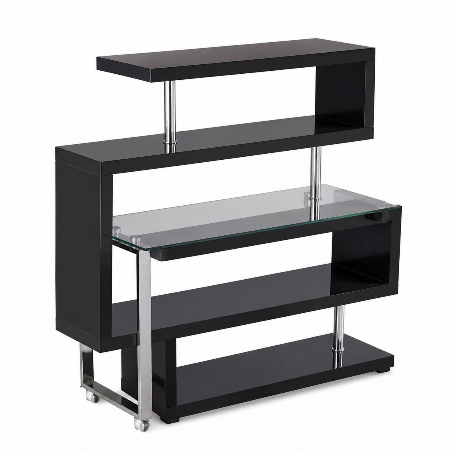 Schwarzes Regal mit Glaseinlage und Rollen Holz Metall-Velverocasa