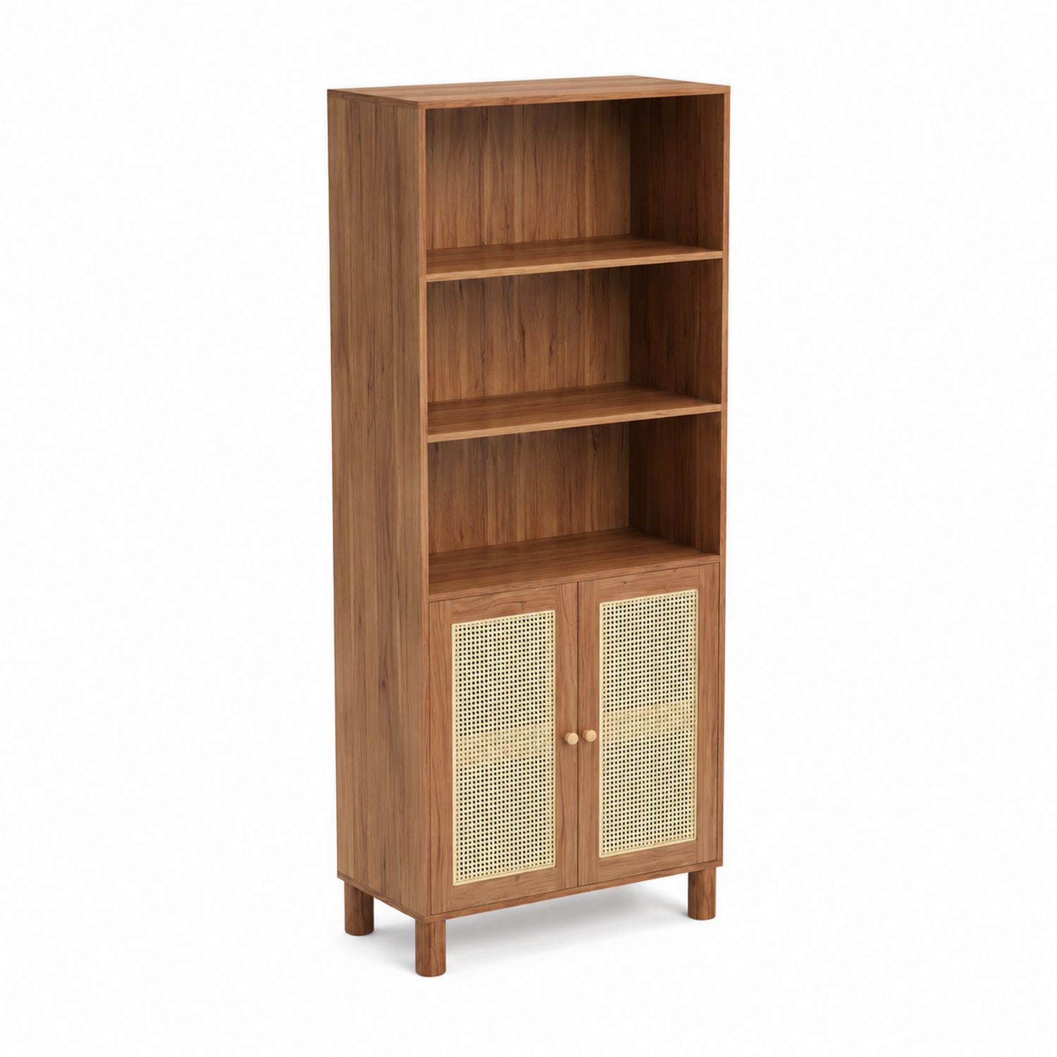 Massivholz Bücherregal mit Geflechtstüren 180x60x30 cm Braun-Velverocasa