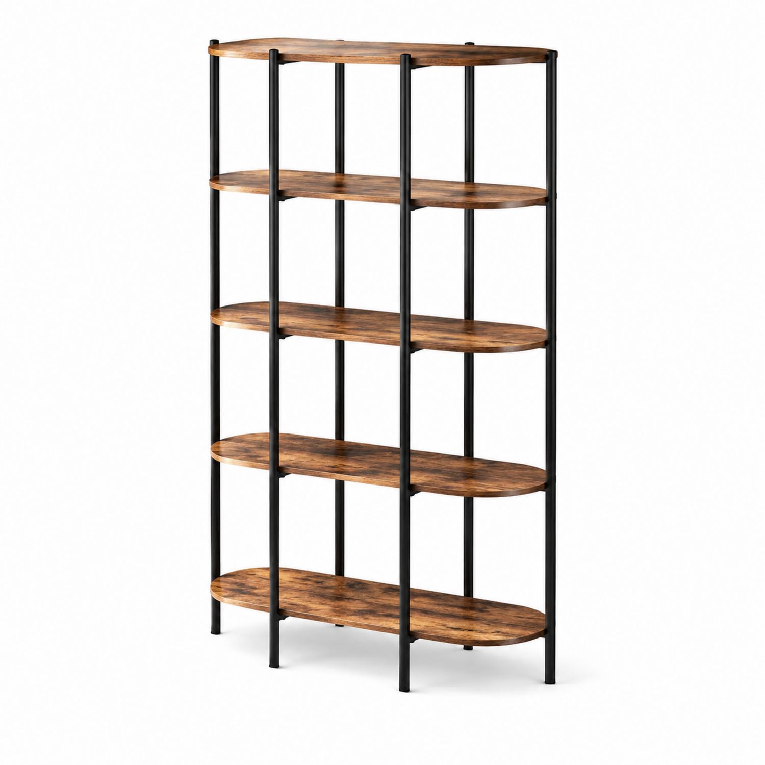 Regal mit 5 Ebenen aus Holz und Metall in Braun und Schwarz, 160 cm hoch-Velverocasa
