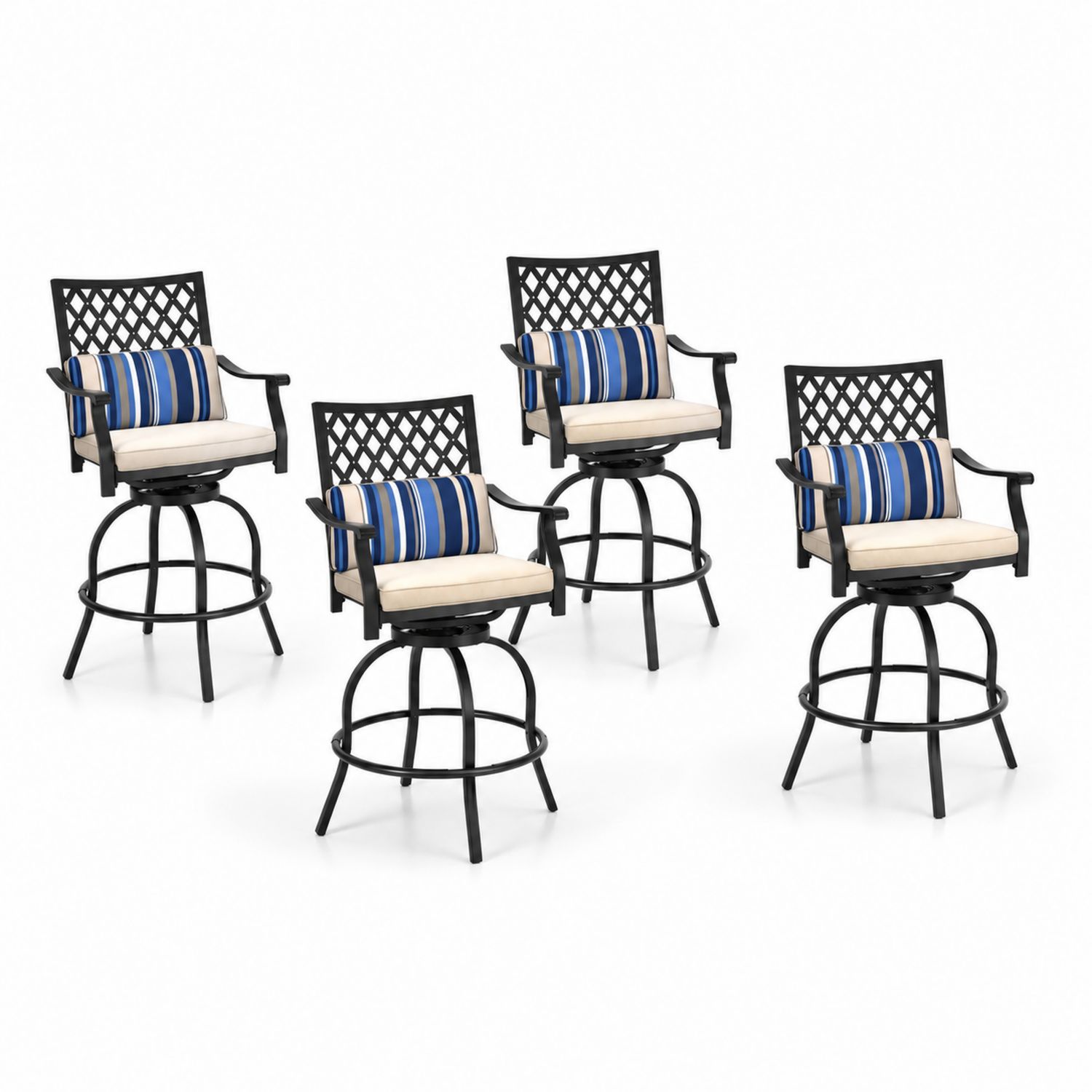 4er Set drehbare Outdoor-Barhocker aus Aluminium mit Sitzkissen-Velverocasa